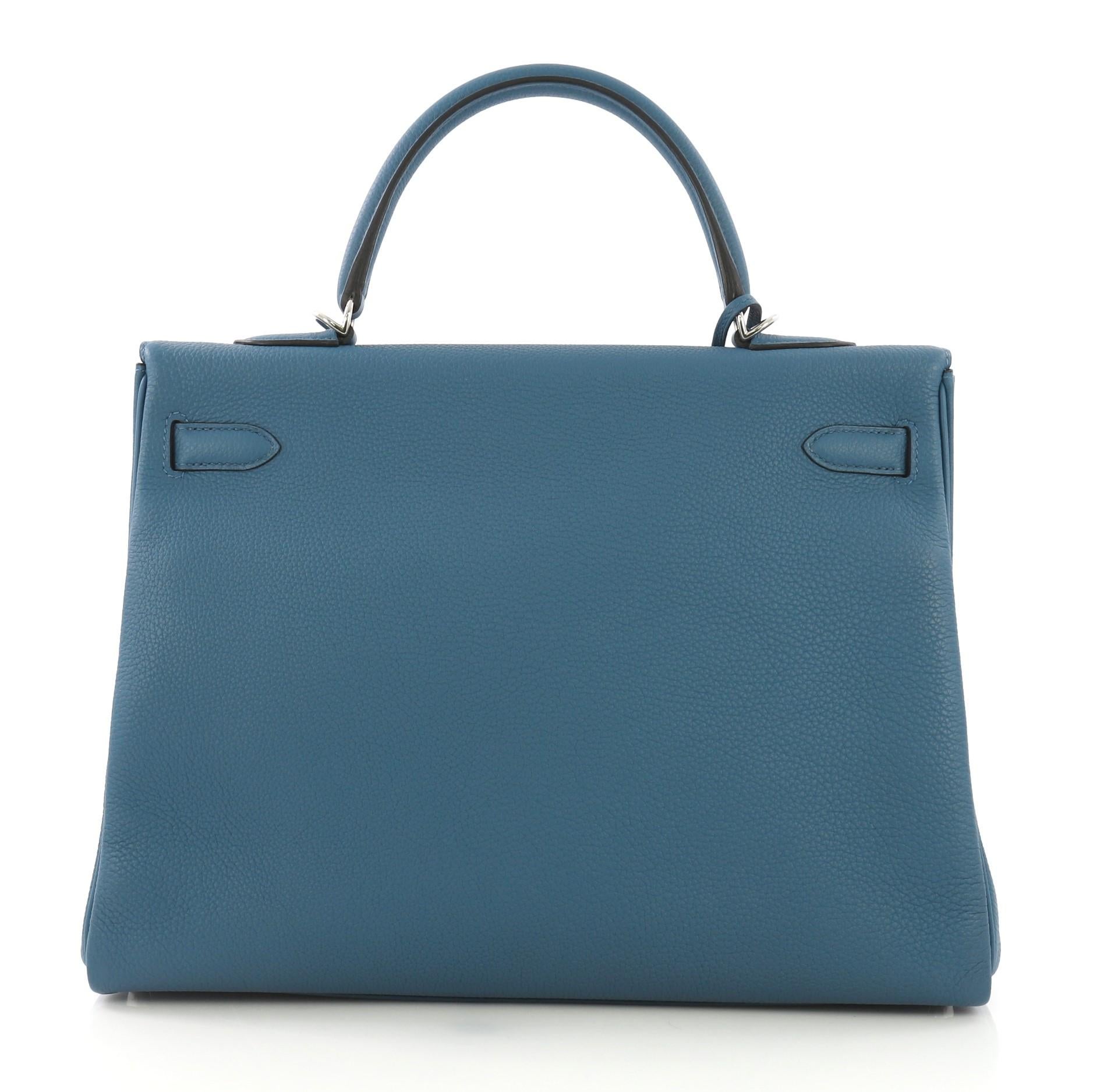 Hermes Kelly Handbag Cobalt Togo with Palladium Hardware 35 In Good Condition In NY, NY