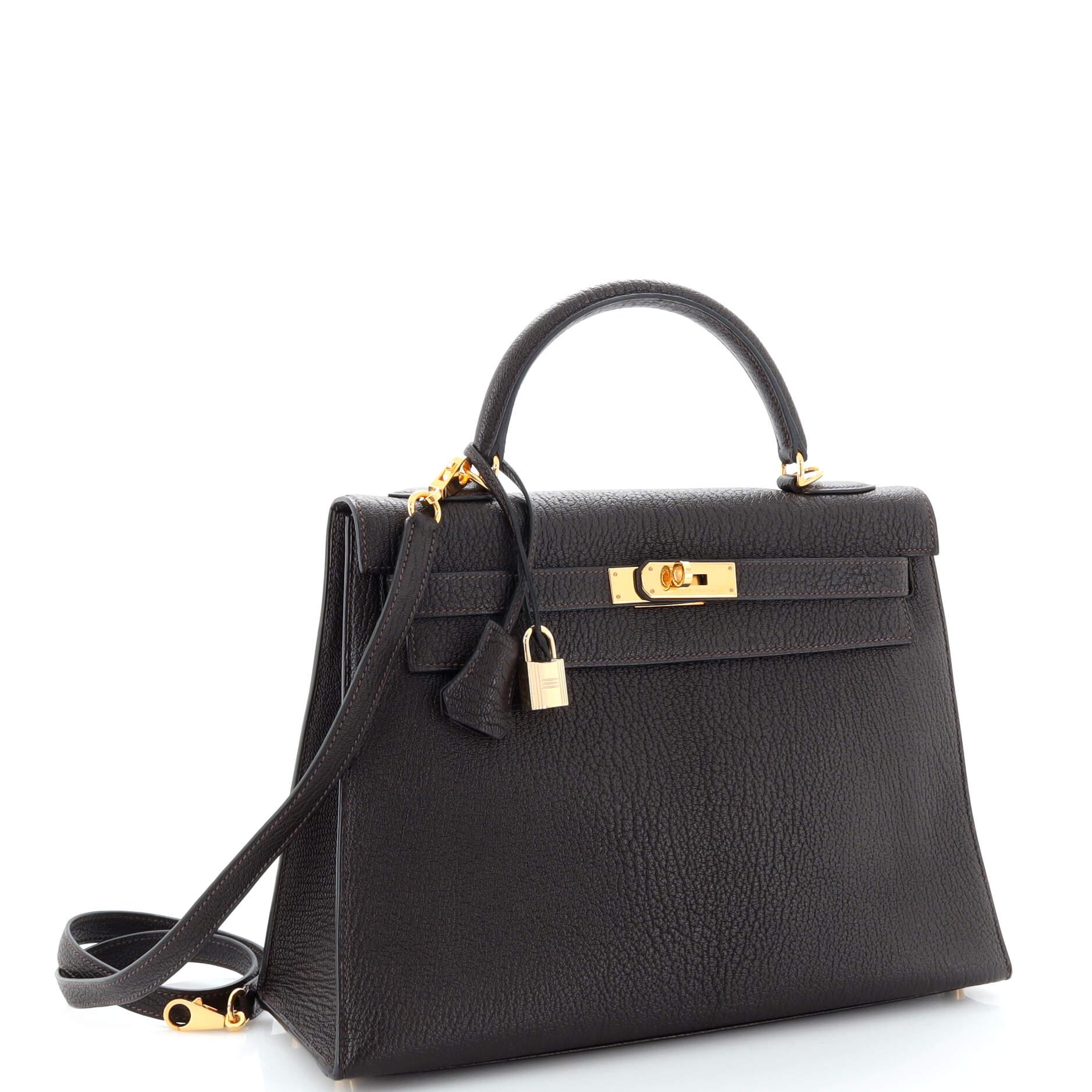 Hermes Kelly Handbag Cocaon Chevre de Coromandel with Gold Hardware 32 In Good Condition For Sale In NY, NY