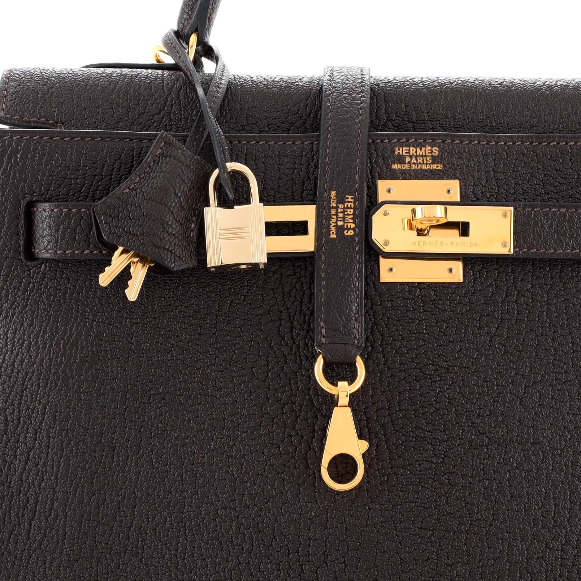 Hermes Kelly Handbag Cocaon Chevre de Coromandel with Gold Hardware 32 For Sale 3