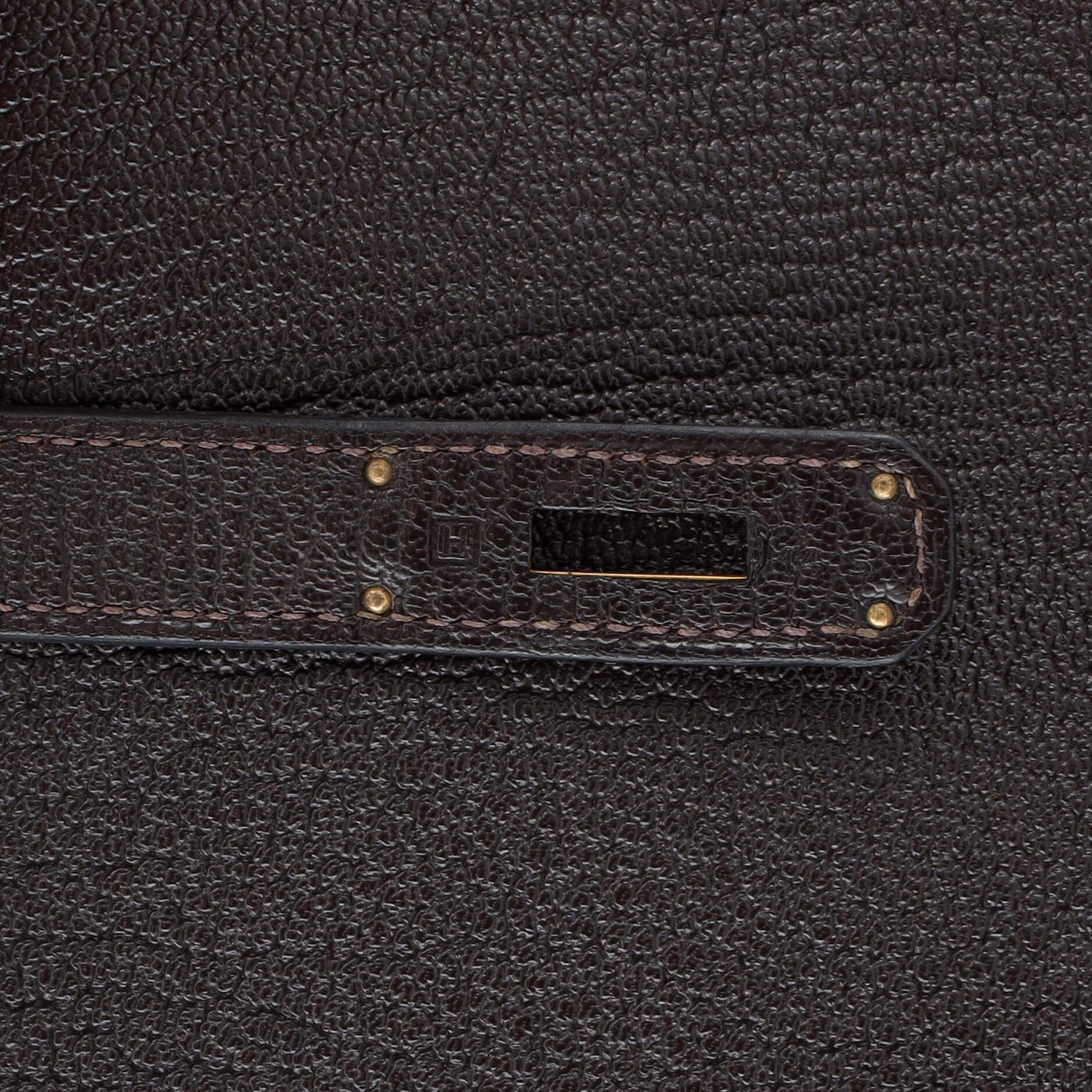 Hermes Kelly Handbag Cocaon Chevre de Coromandel with Gold Hardware 32 For Sale 5