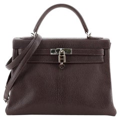Hermes Kelly Handbag Cocoan Chevre de Coromandel with Palladium Hardware 32
