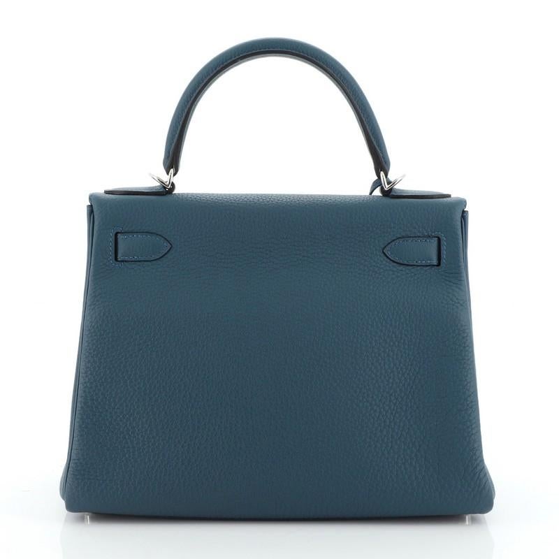 Blue Hermes Kelly Handbag Colvert Clemence With Palladium Hardware 28 