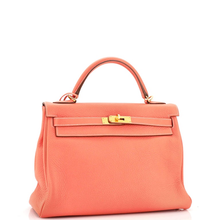 Very rare Hermes Kelly 40 clemence leather in the color crevette