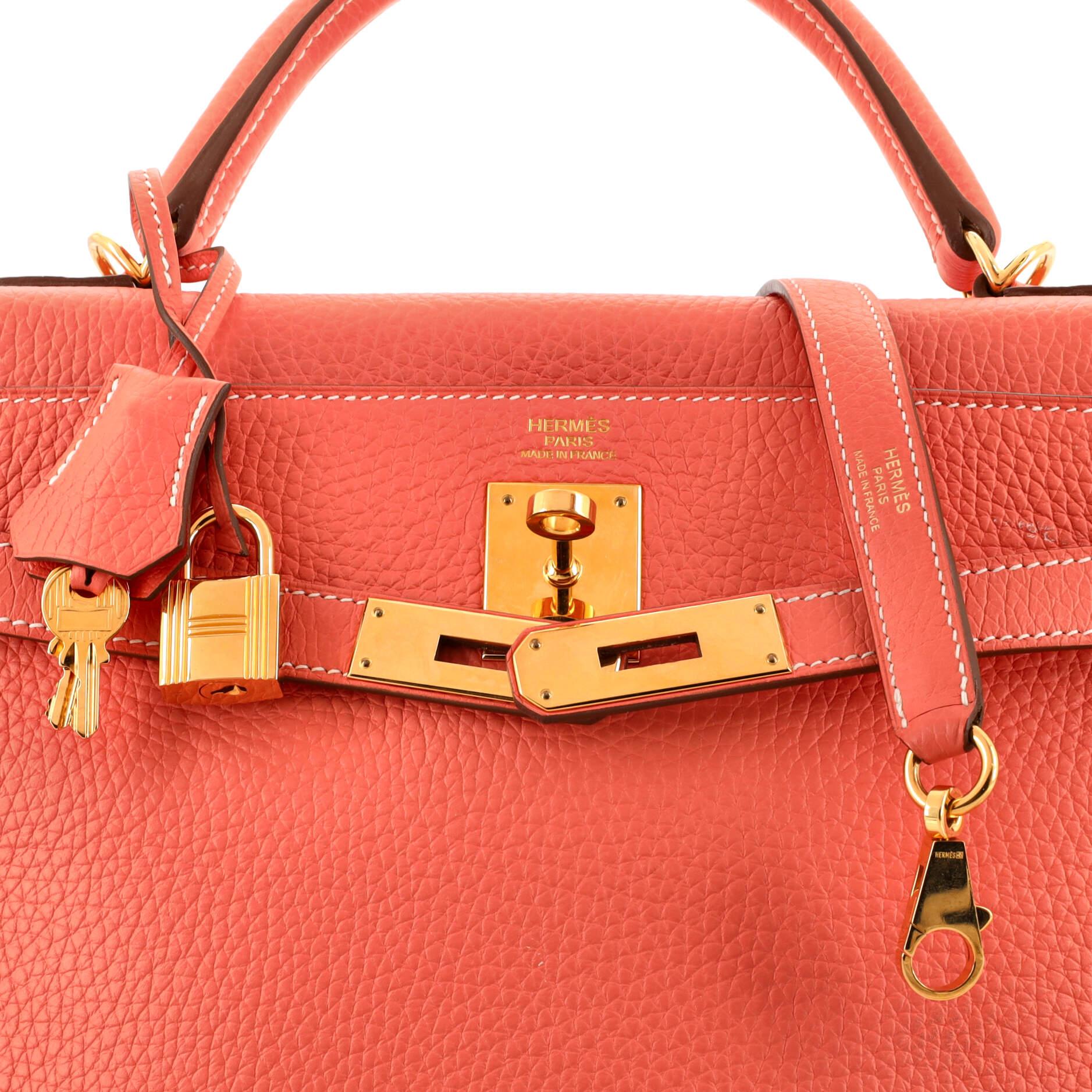 Hermes Kelly Handbag Crevette Clemence with Gold Hardware 32 3