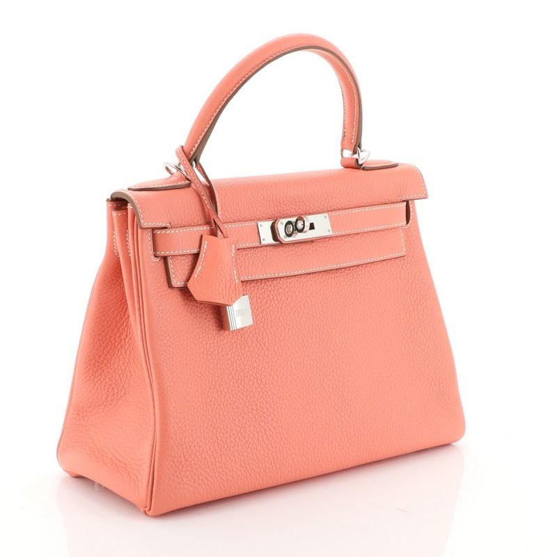 Orange Hermes Kelly Handbag Crevette Clemence with Palladium Hardware 28