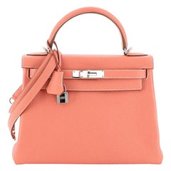 Hermes Kelly Handbag Crevette Clemence with Palladium Hardware 28