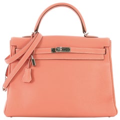 Hermes Kelly Handbag Crevette Clemence with Palladium Hardware 35