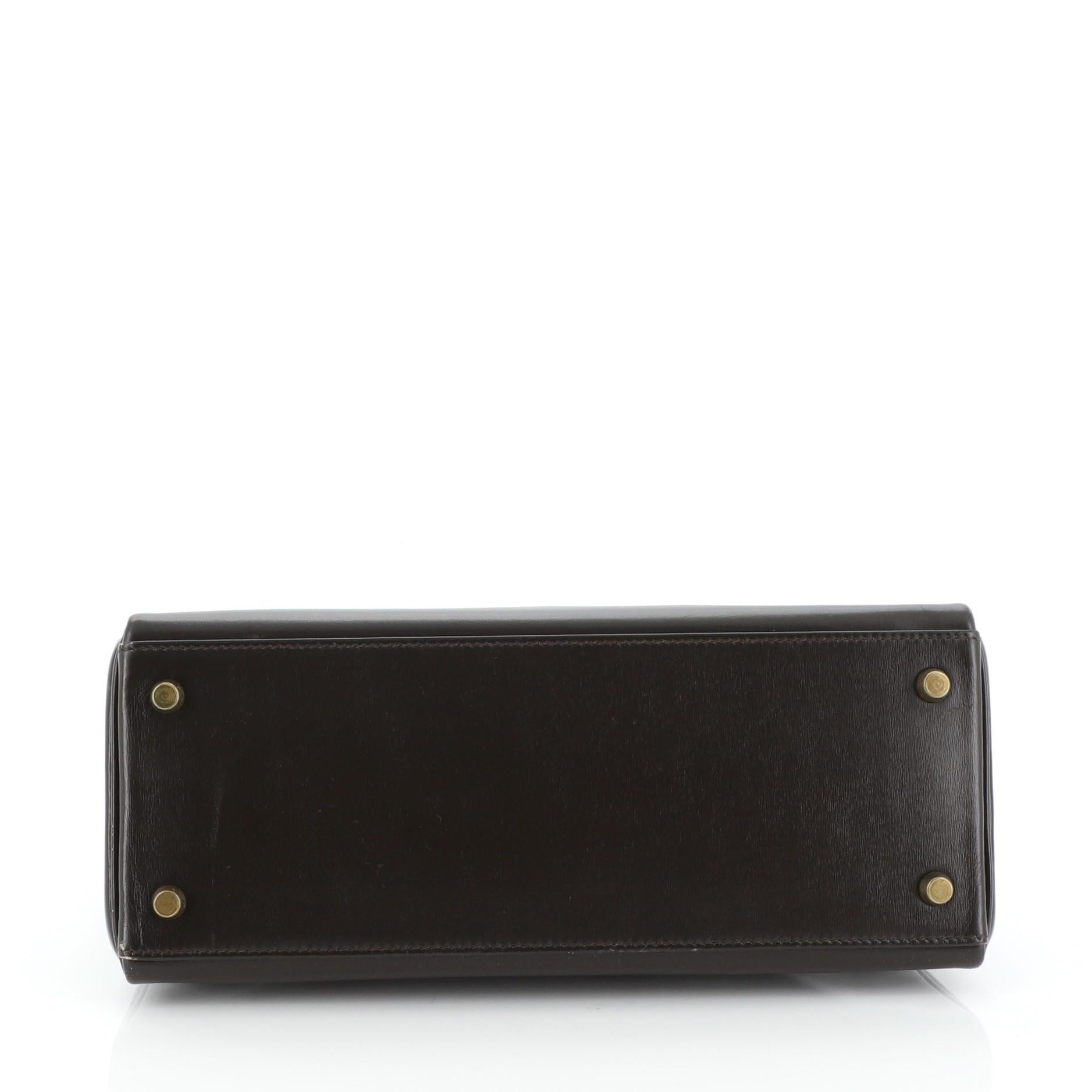 Black Hermes Kelly Handbag Ebene Box Calf with Gold Hardware 28
