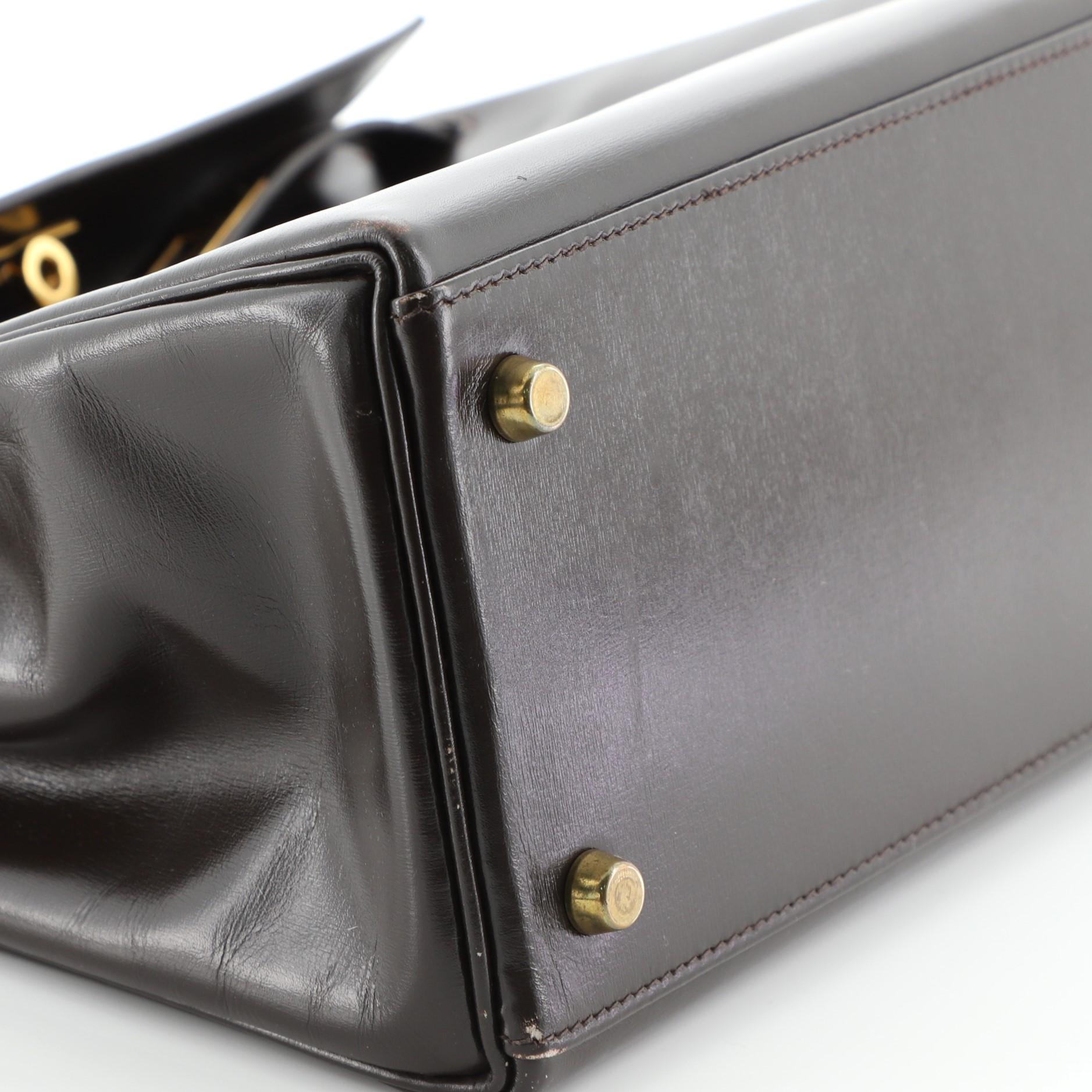 Hermes Kelly Handbag Ebene Box Calf with Gold Hardware 28 2