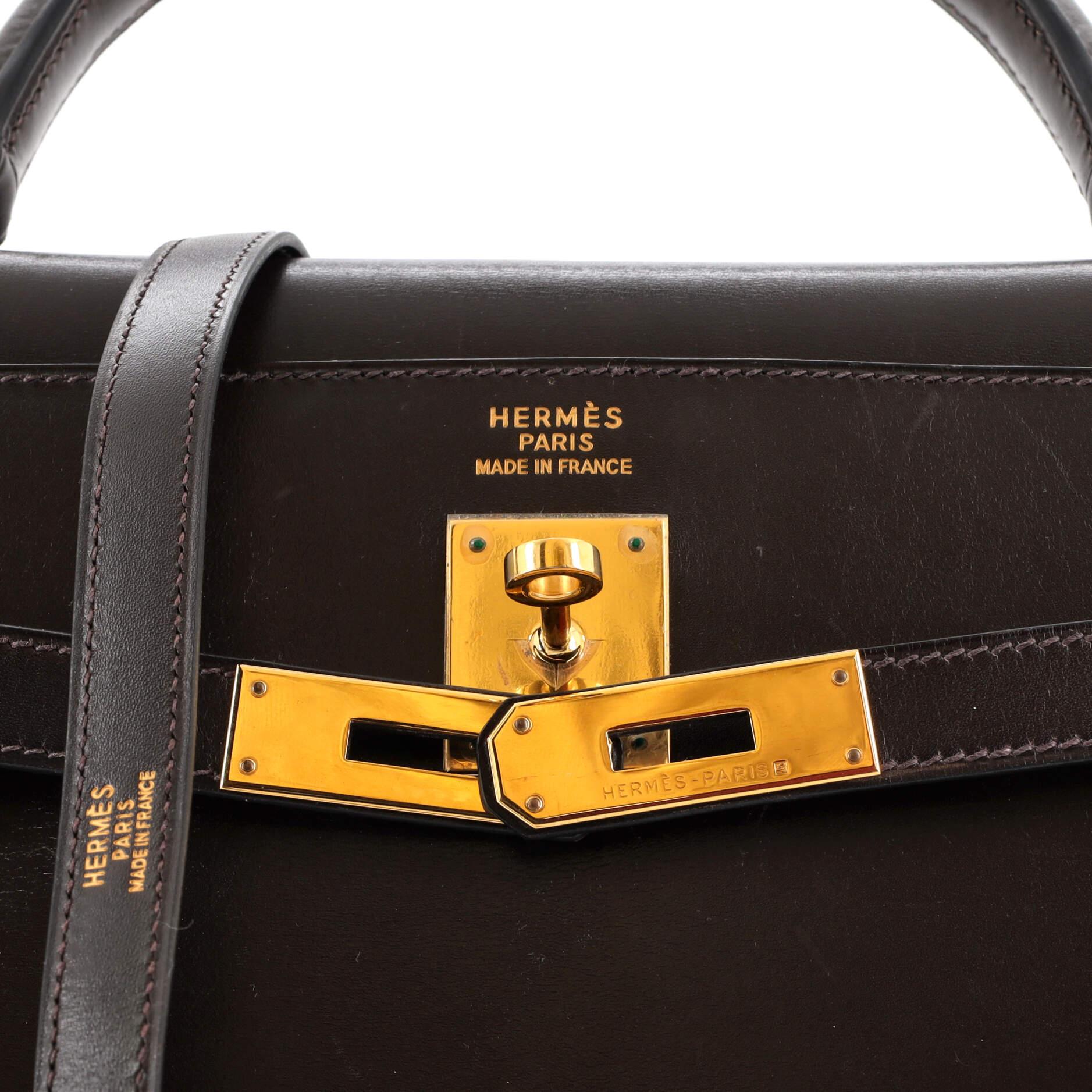 Hermes Kelly Handbag Ebene Box Calf with Gold Hardware 35 1