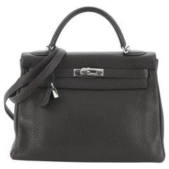 Hermes Kelly Handbag Ebene Clemence with Palladium Hardware 32