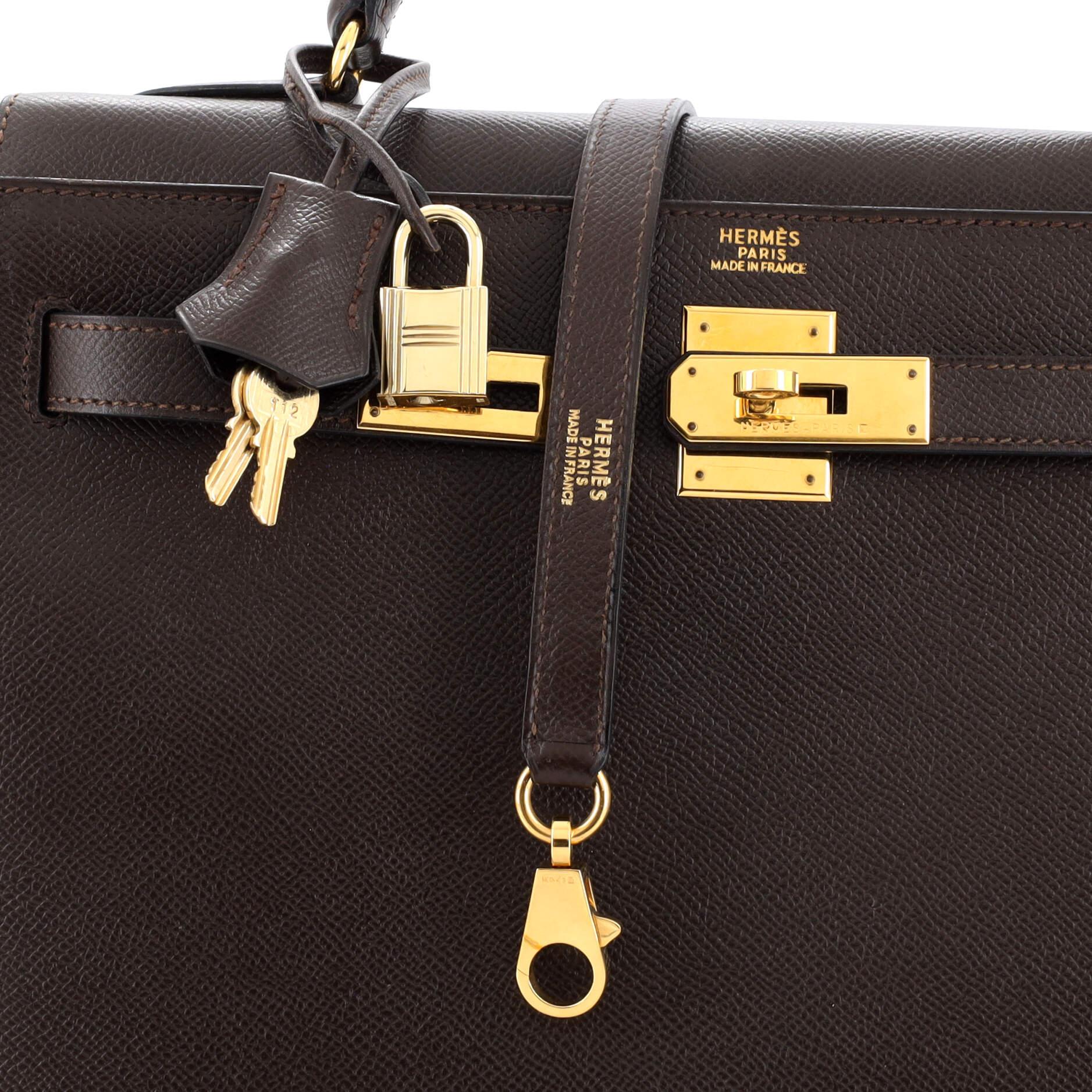 Hermes Kelly Handbag Ebene Courchevel with Gold Hardware 32 3