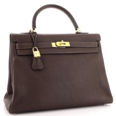 Hermes Kelly Handbag Ebene Fjord with Gold Hardware 35