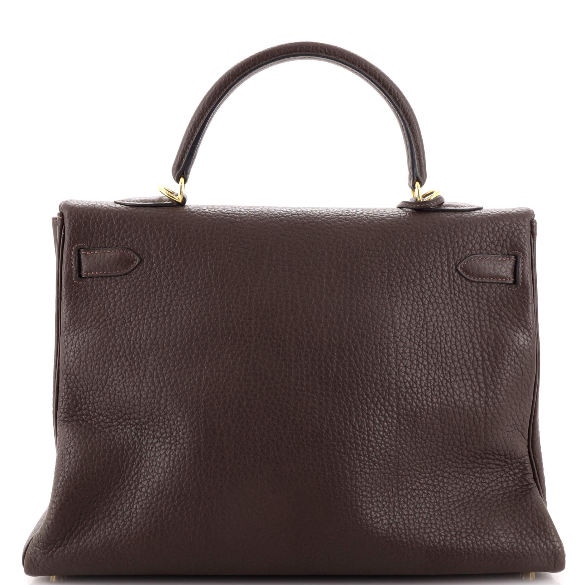 Hermes Kelly Handbag Ebene Fjord with Gold Hardware 35 In Fair Condition For Sale In NY, NY
