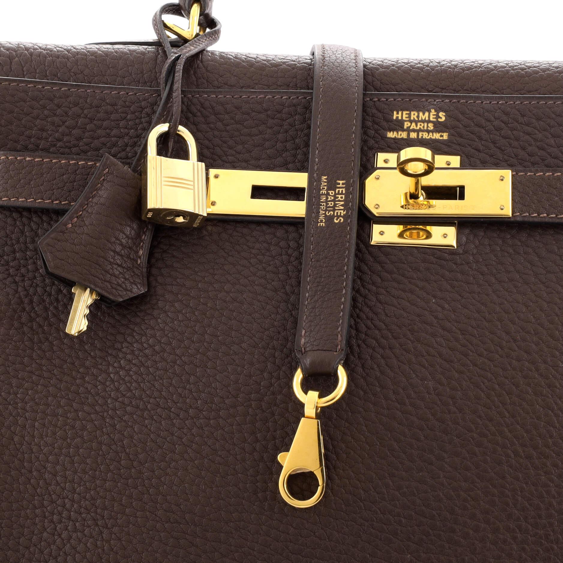 Hermes Kelly Handbag Ebene Fjord with Gold Hardware 35 For Sale 2