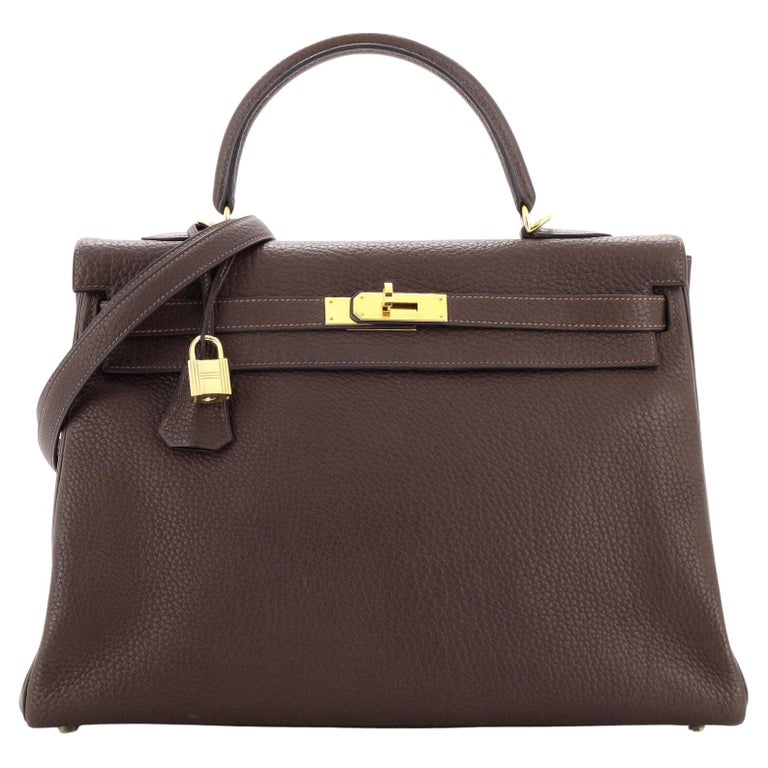 HERMES Sak Anvi 36 Fjord leather Handbag Dark brown