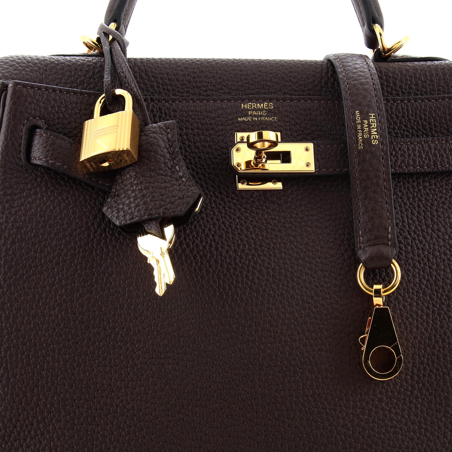Hermes Kelly Handbag Ebene Togo with Gold Hardware 25 1