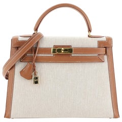 Hermes Handbag Kelly 32 Outer Stitching Natural Beige Gold Canvas Leather  Toile Ash A Engraved Flap Bicolor Ladies Turnlock