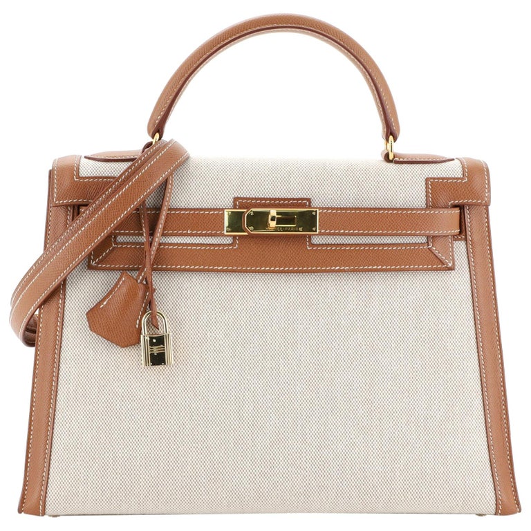 Hermes Kelly Handbag Ecru Toile and Gold Courchevel with Gold Hardware ...