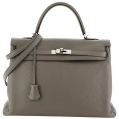 Hermes Kelly Handbag Etain Clemence with Palladium Hardware 35