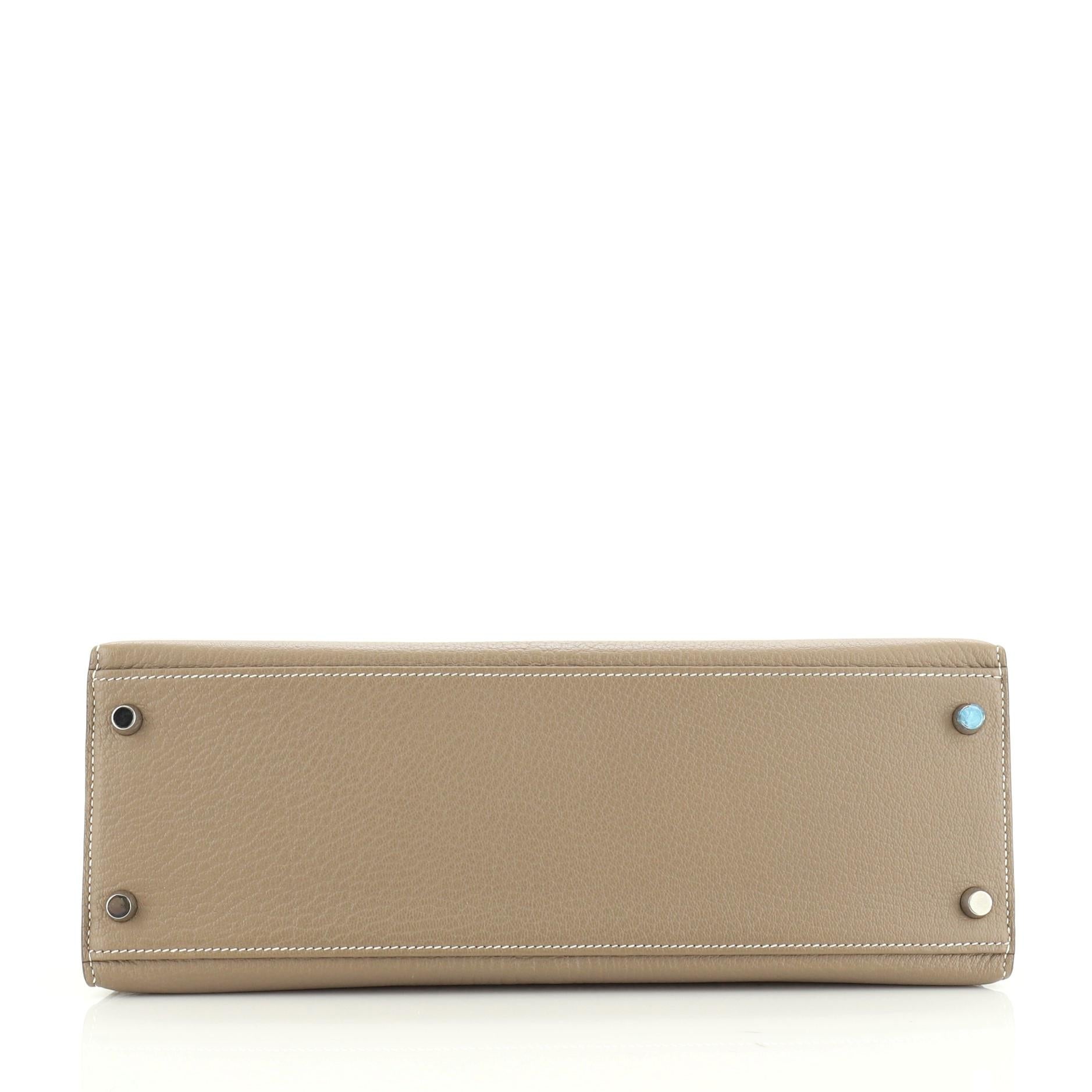 Women's or Men's Hermes Kelly Handbag Etoupe Chevre De Coromandel With Palladium Hardware 32