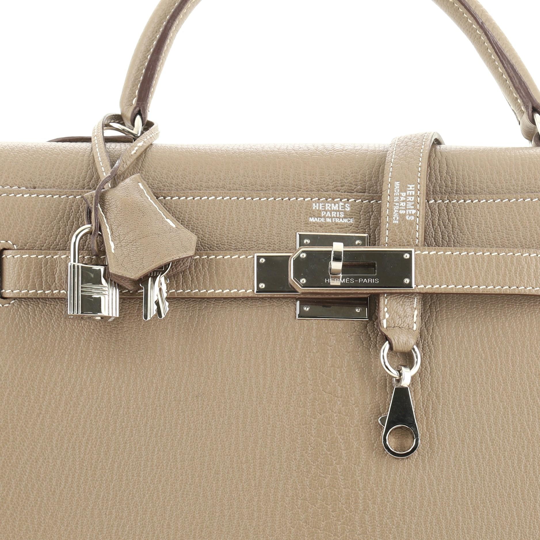 Hermes Kelly Handbag Etoupe Chevre De Coromandel With Palladium Hardware 32 1