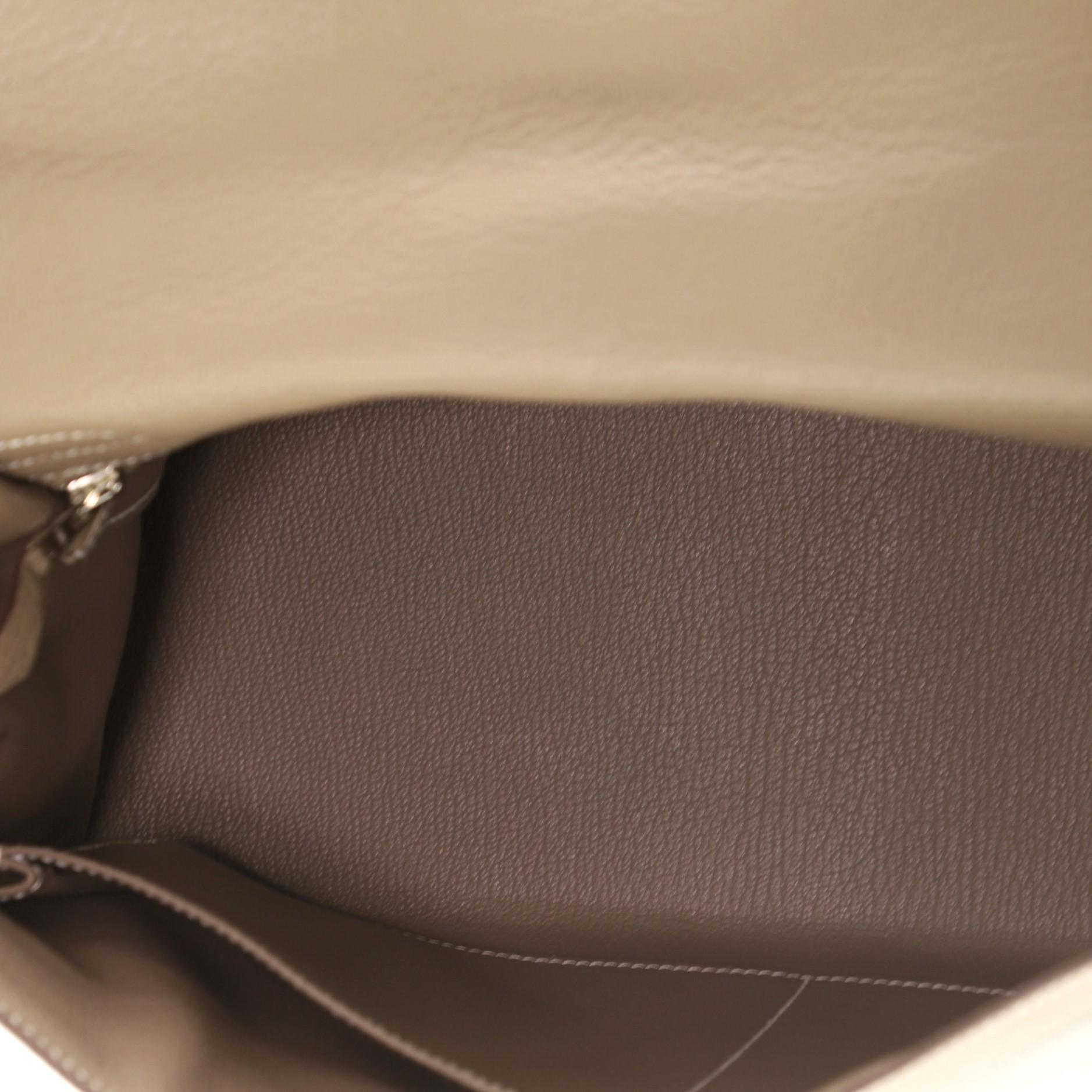Hermes Kelly Handbag Etoupe Chevre De Coromandel With Palladium Hardware 32 2