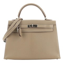 Hermes Kelly Handbag Etoupe Chevre De Coromandel With Palladium Hardware 32 