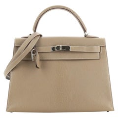 Hermes Kelly Handbag Etoupe Chevre De Coromandel With Palladium Hardware 32 