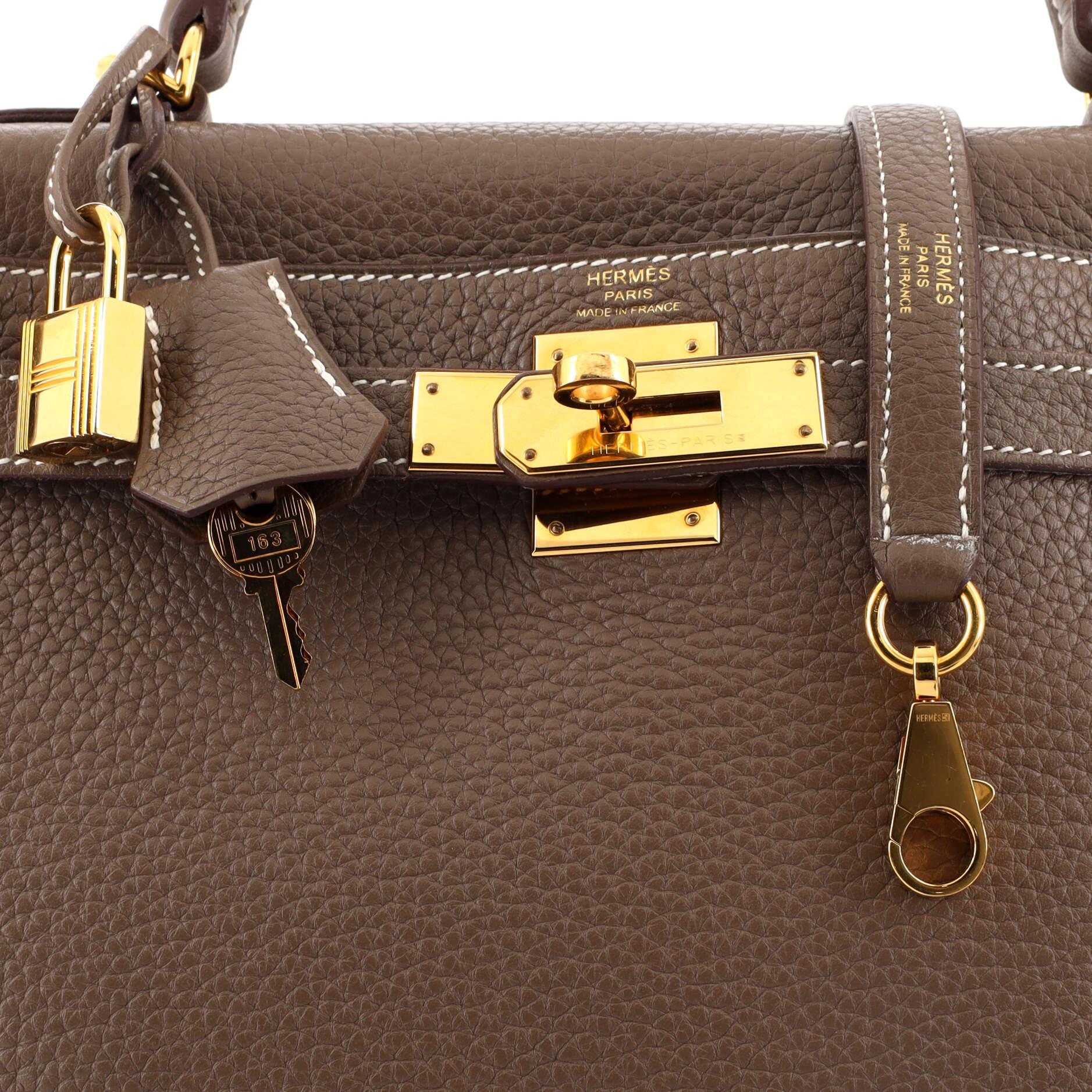 Hermes Kelly Handbag Etoupe Clemence with Gold Hardware 28 1