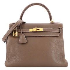Hermes Kelly Handbag Etoupe Clemence with Gold Hardware 28