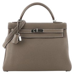 Hermes Kelly Handbag Etoupe Clemence with Palladium Hardware 32