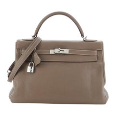 Hermes Kelly Handbag Etoupe Clemence With Palladium Hardware 32