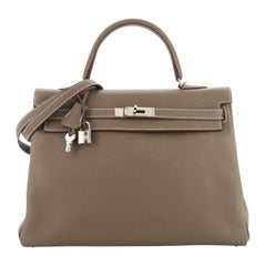 Hermes Kelly Handbag Etoupe Clemence with Palladium Hardware 35