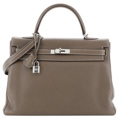Hermes Kelly Handbag Etoupe Clemence with Palladium Hardware 35