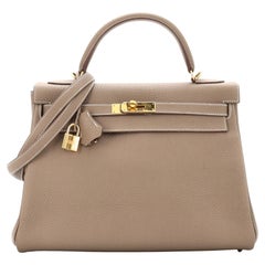 Hermes Kelly Handbag Etoupe Togo with Gold Hardware 32