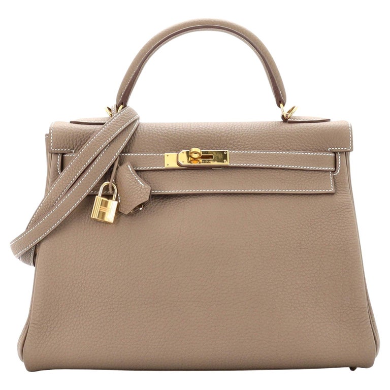 Handbua Hermes Kelly Handbag Etoupe Togo with Gold Hardware 32 For Sale at 1stDibs