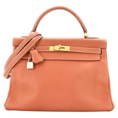 Hermes Kelly Handbag Etrusque Clemence with Gold Hardware 32