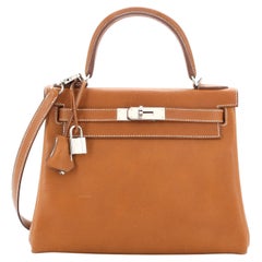 Hermes Kelly Handbag Fauve Barenia Faubourg with Palladium Hardware 28