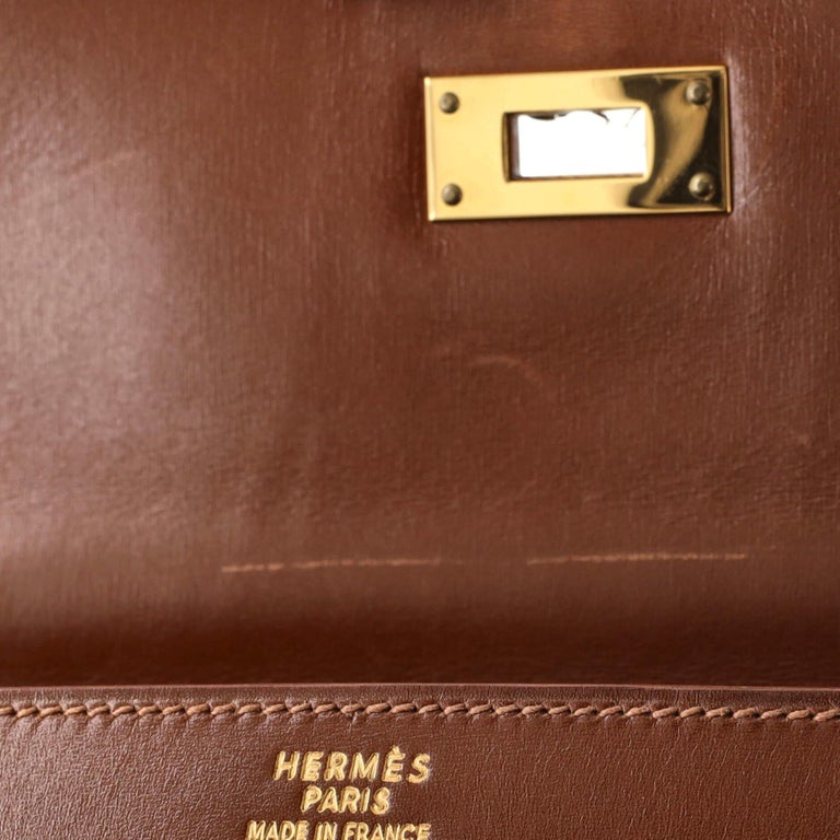 Hermes Kelly Handbag Fauve Box Calf with Gold Hardware 35 at 1stDibs