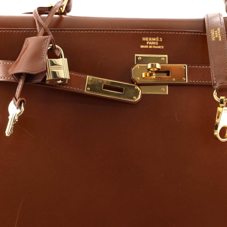 Hermes Kelly Handbag Fauve Box Calf with Gold Hardware 35 at 1stDibs