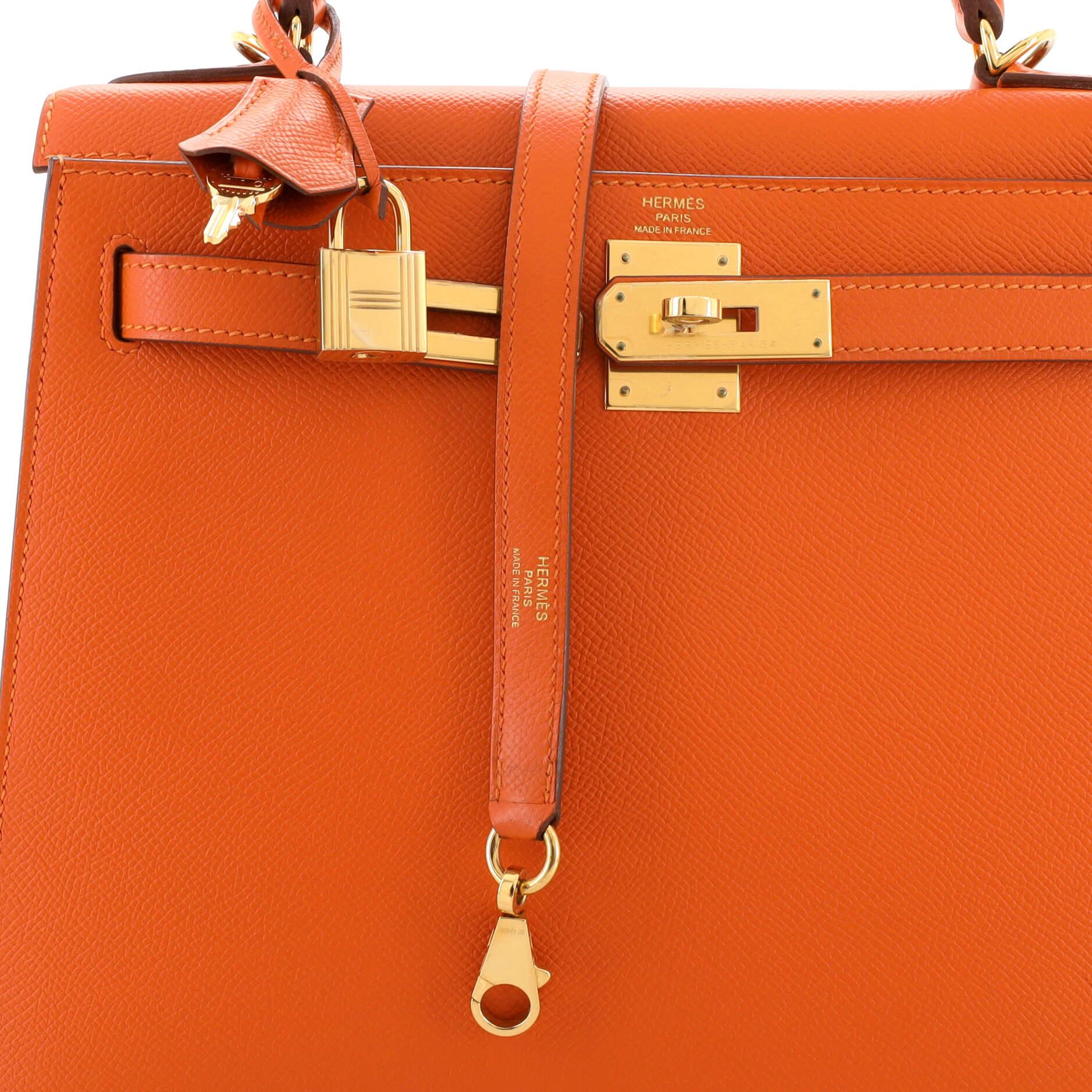 Hermes Kelly Handbag Feu Epsom with Gold Hardware 28 2