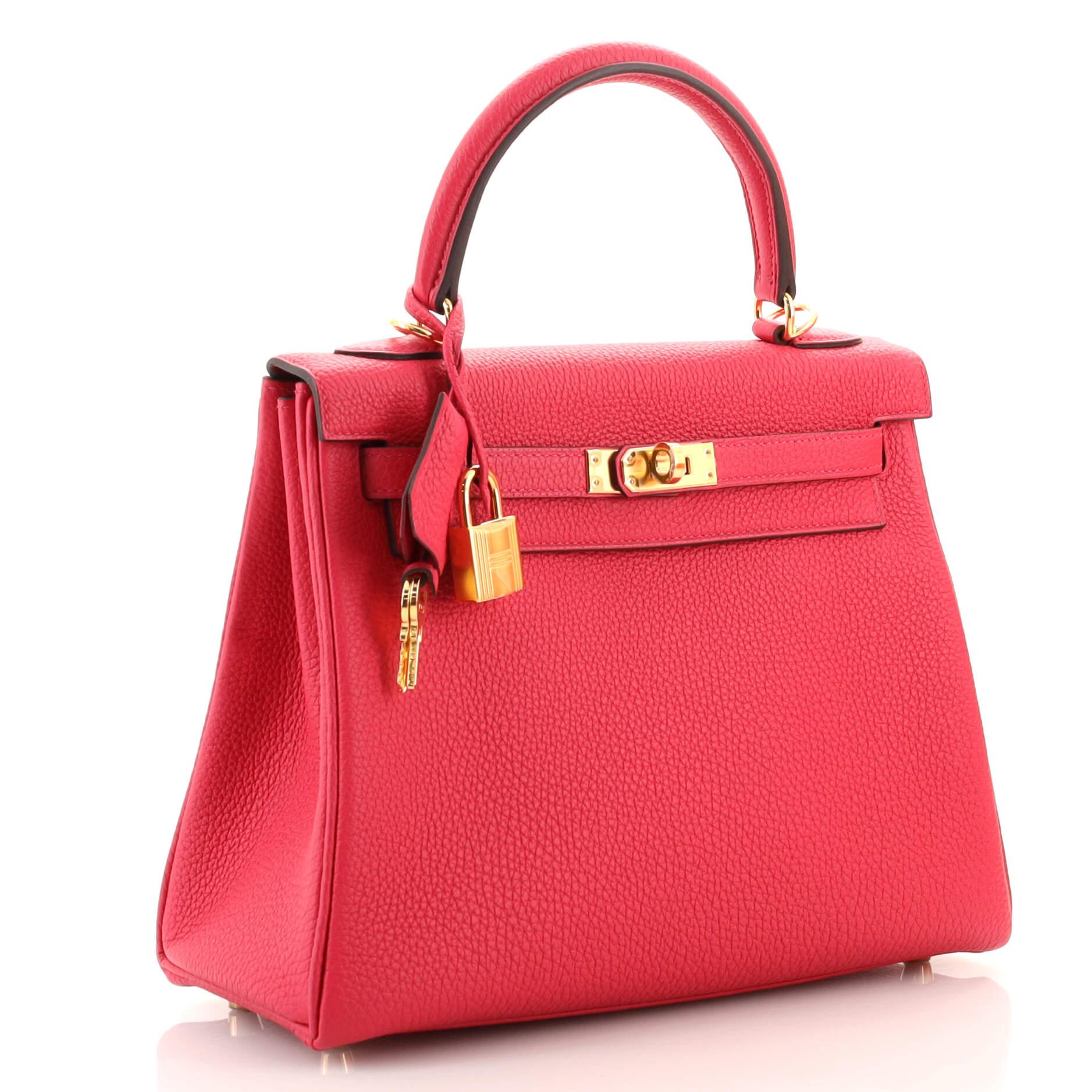 Hermes Kelly Handbag Framboise Togo With Gold Hardware 25 In Good Condition In NY, NY