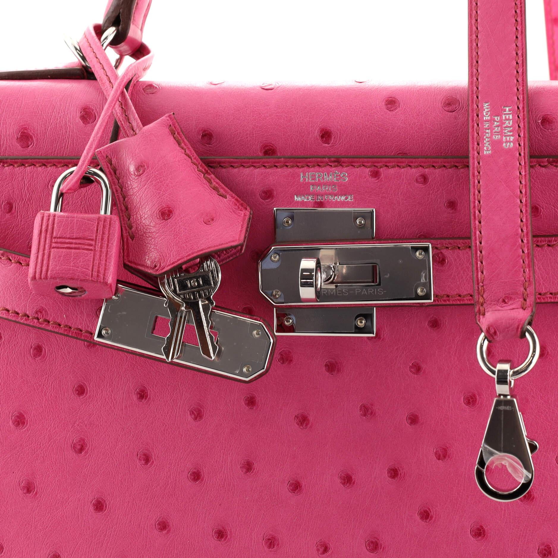 Hermes Kelly Handbag Fuchsia Ostrich with Palladium Hardware 28 1