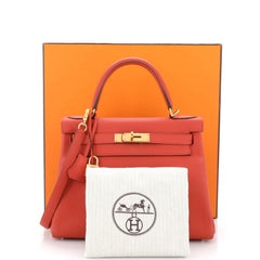 Hermes Kelly Handbag Geranium Clemence with Gold Hardware 28