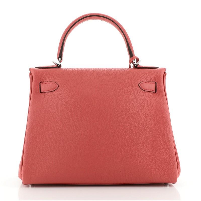 Pink Hermes Kelly Handbag Geranium Clemence with Palladium Hardware 28