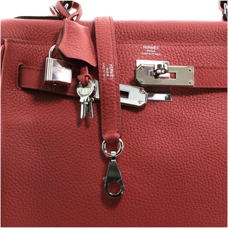 Hermes Kelly Handbag Geranium Clemence with Palladium Hardware 28 1