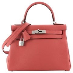 Hermes Kelly Handbag Geranium Clemence with Palladium Hardware 28