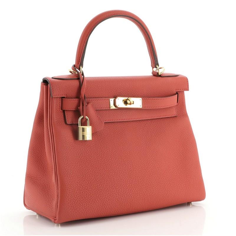 Pink Hermes Kelly Handbag Geranium Togo with Gold Hardware 28