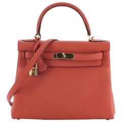 Hermes Kelly Handbag Geranium Togo with Gold Hardware 28